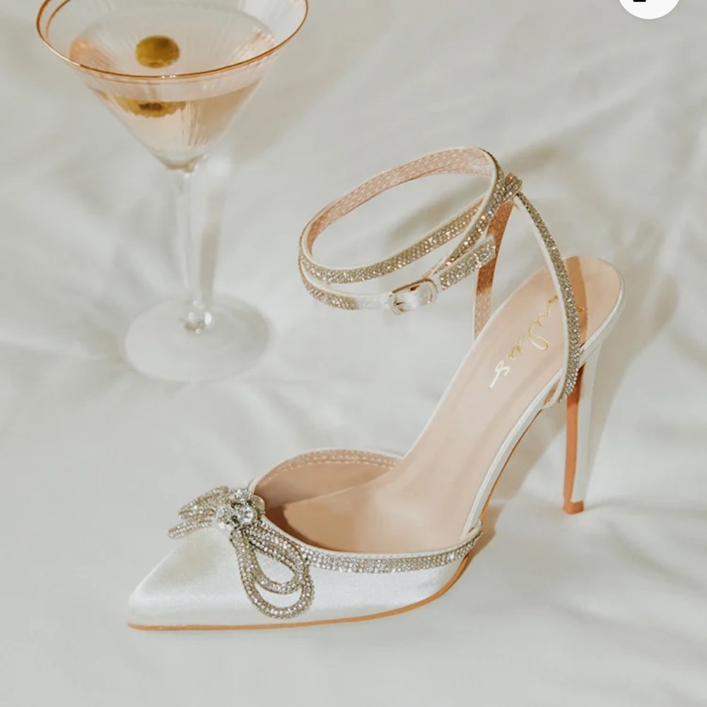 NWT Lulu’s Lullie White Satin Rhinestone Stilettos